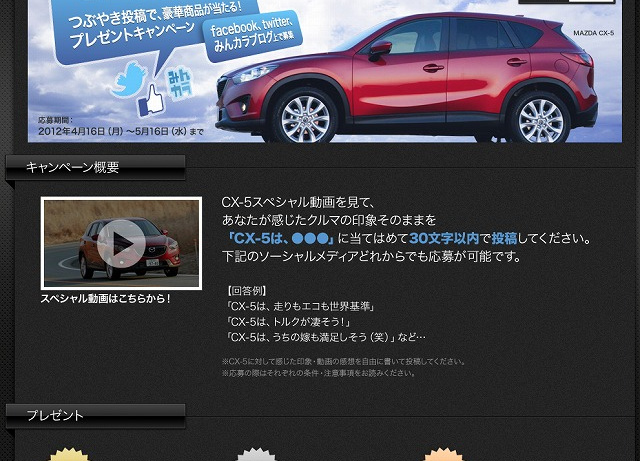 マツダcx 5についてつぶやけば豪華賞品が当たるキャンペーン実施中 Clicccar Com