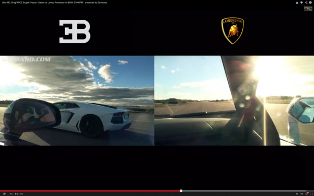 「4駆vs2輪vs1駆!? アヴェンタドール、ヴェイロン、BMW S1000RRが勝負！【動画】」の2枚目の画像