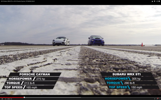 「スバルWRX STIとポルシェ・ケイマンはどっちが速い？【動画】」の1枚目の画像