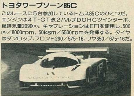 「85年の富士500マイルレース、OPT・トラスト・RE雨宮…3車3様それぞれのレース模様【OPTION 1985年10月号よりその4】」の13枚目の画像