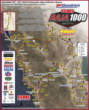2019年のBaja1000全コース距離は799.1マイル(1286km)で競われた