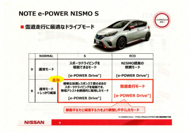 ノートeパワーNISMO　雪道走行モード説明