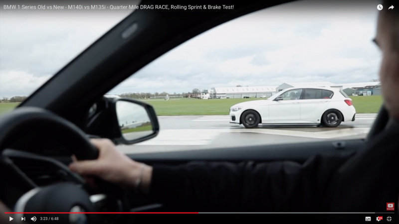 「新旧BMW・1シリーズのゼロヨン勝負。※ただしウエット路面、新型4輪vs旧型2輪【動画】」の1枚目の画像