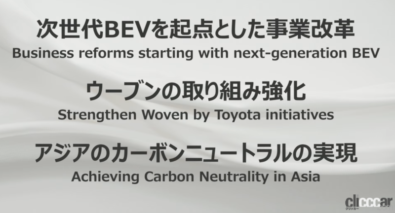 「佐藤恒治新社長が率いるトヨタは「バッテリーEV」「ウーブンの強化」「アジア戦略」を掲げる」の2枚目の画像