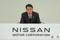 日産自動車の2022年度決算を発表する内田 誠 社長。配当を増やすなど株価を上げる方策も発表された。