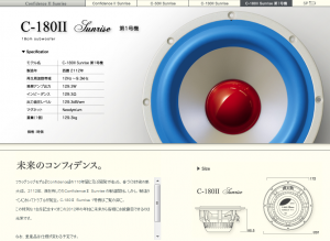 フラッグシップモデル『Confidence』の110年間に及ぶ開発で培った、音づくり技術の集大成。 2112年、満を持してのConfidenceⅡ Sunrise の製造開始。しかし、製造ラインにおいてトラブルが発生。C-180Ⅱ Sunrise 1号機はご覧の姿に。 この特別な1台を記念すべきこの2012年の年始に未来から皆様にお披露目できるのは光栄です。