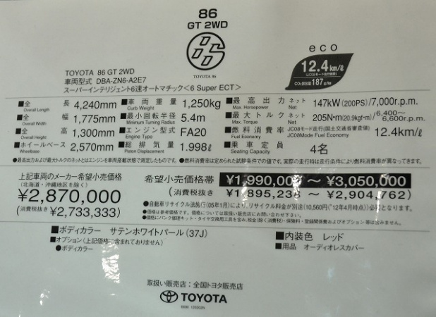 「これなら買える? 199万円のトヨタ86貴重なRCグレードをじっくり見たい方はMEGAWEBへ！」の19枚目の画像