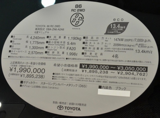 「これなら買える? 199万円のトヨタ86貴重なRCグレードをじっくり見たい方はMEGAWEBへ！」の22枚目の画像