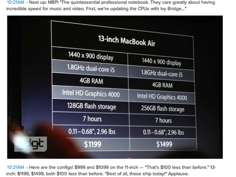 「【WWDC 2012】Macbook AirがIvy Bridgeベースでアップデート！」の2枚目の画像