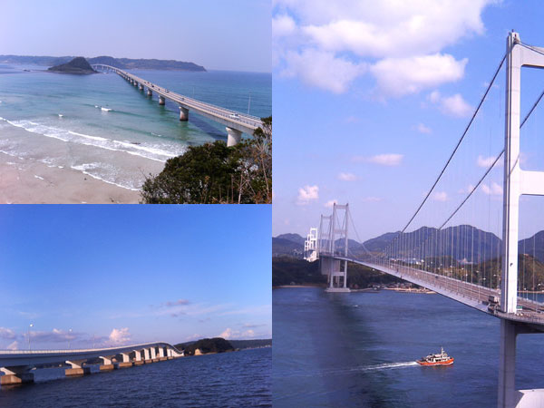 （左上）角島大橋（左下）能登島大橋（右）しまなみ海道