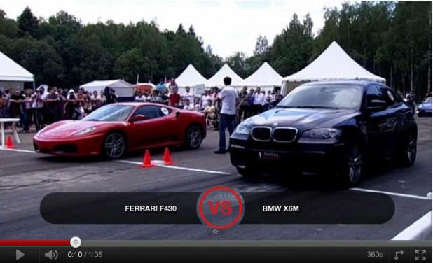 「SUVとスーパーカーはどちらが速い? フェラーリF430 vs BMW X6Mのガチンコ勝負!」の1枚目の画像