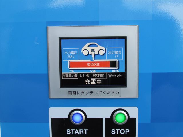 「【東京-大阪i-MiEVで航続距離に挑戦】ただいま充電中です。急速充電は80％までですが、急速充電器は100％まで使えました」の4枚目の画像